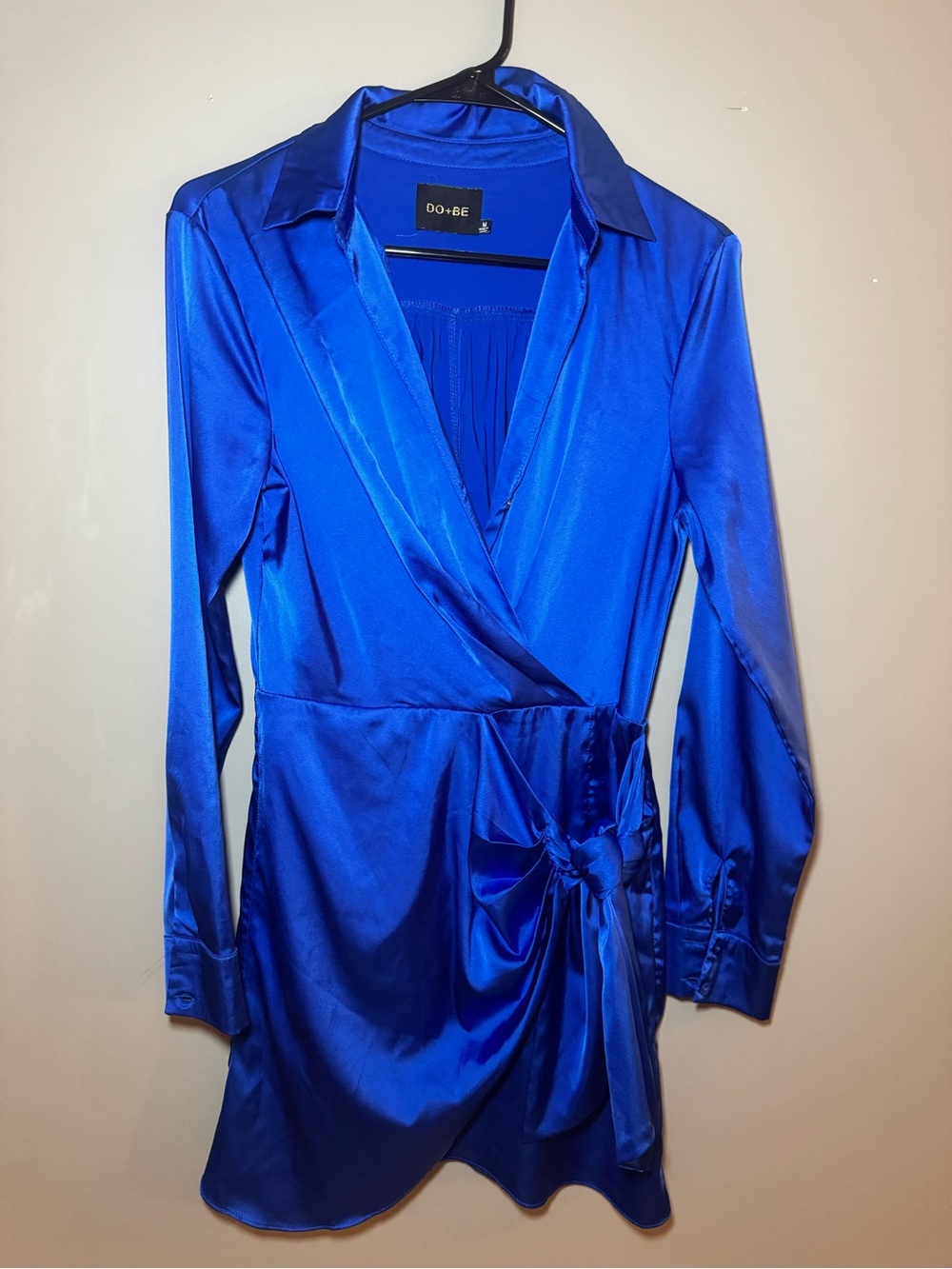 DO+BE Royal Blue Satin Wrap Dress with Side Tie